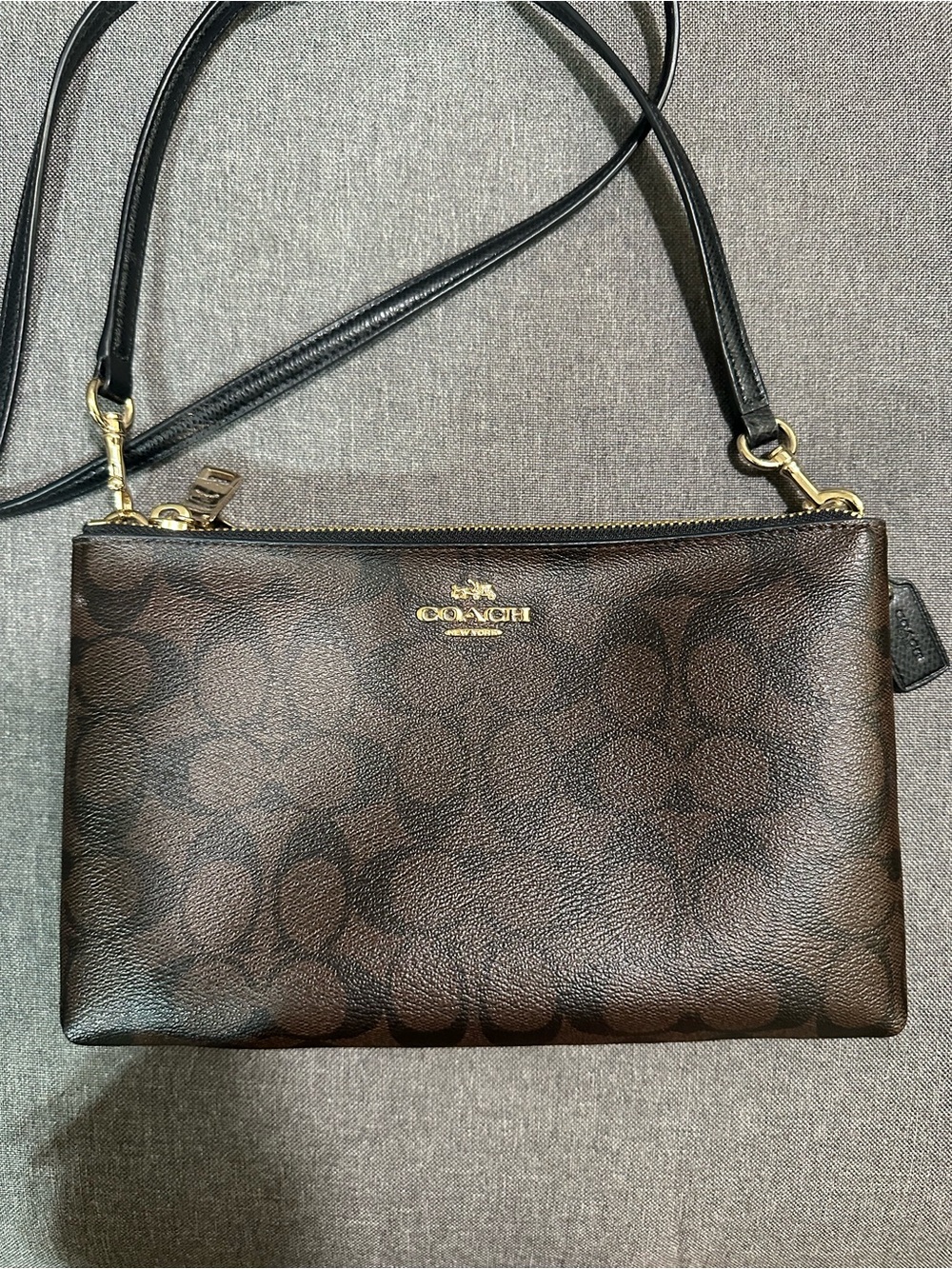 Coach Brown/Black Signature Crossbody with Gold Hardware